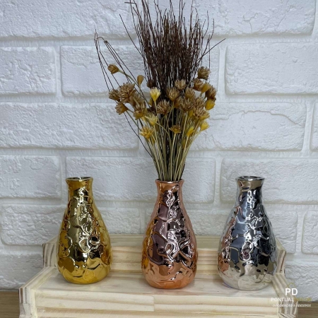 Vaso em Cerâmica Cromado Rose/Prata/Dourado