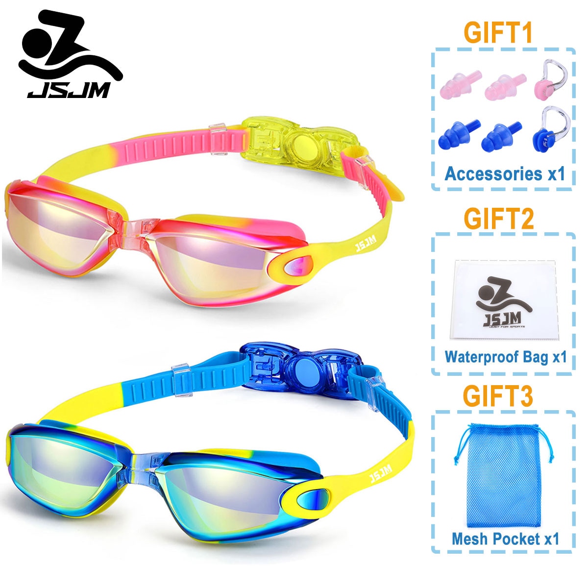 Jsjm profissional colorido crianças silicone natação óculos anti nevoeiro uv natação óculos de silicone à prova dwaterproof água nadar eyewear crianças