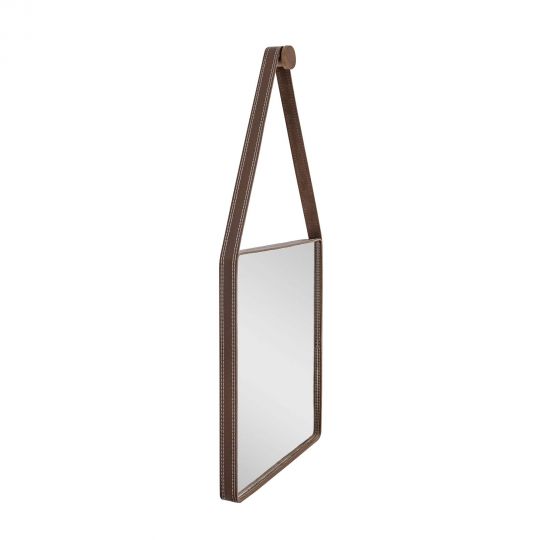 Espelho Adnet Couro - Com Alça - Quadrado - 60cm