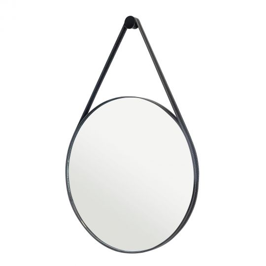 Espelho Adnet Couro - Com Alça - Redondo - 40cm