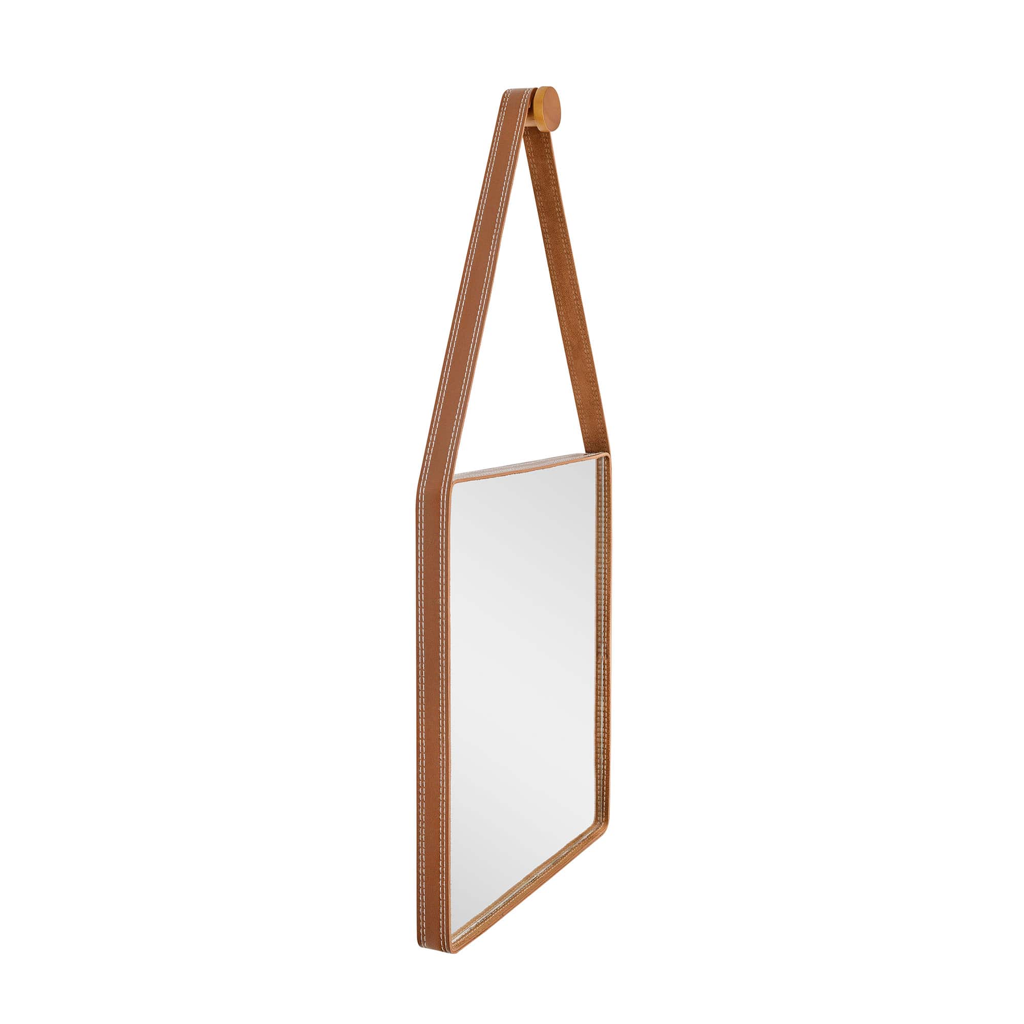 Espelho Adnet Couro - Com Alça - Quadrado - 50cm