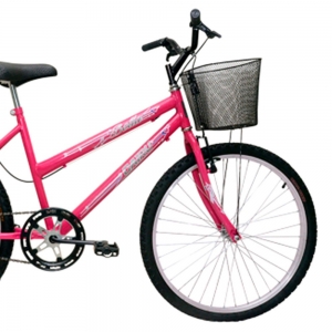 Bicicleta Mountain Bike Aro 24 Bella Com Cesta Rosa Pink Cairu