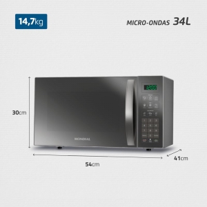 Forno Microondas 34L MO0234E Cinza Espelhado 220v 60hz - Mondial