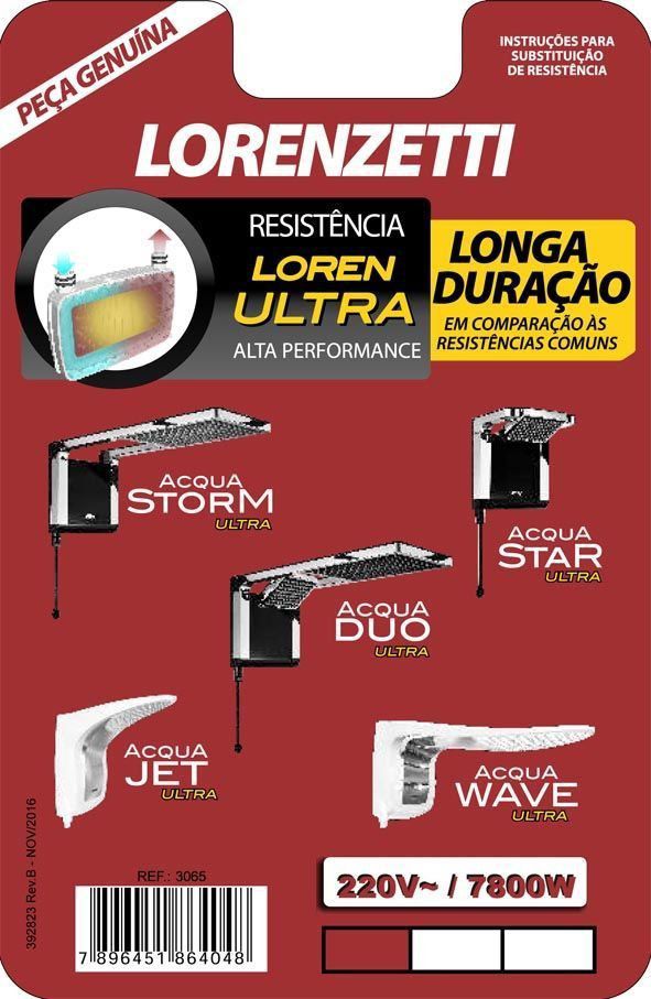 Resistencia Lorenzetti Ducha Acqua Storm/Acqua Star 7800W - 220V | 3065-B