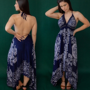 Vestido Indiano Longo Batik Marinho