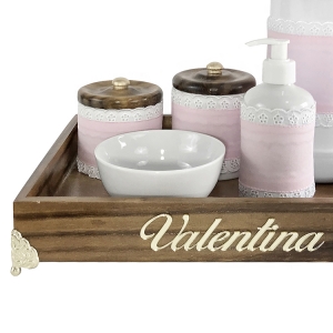 Kit Higiene Provençal Dourado Com Nome Rosa