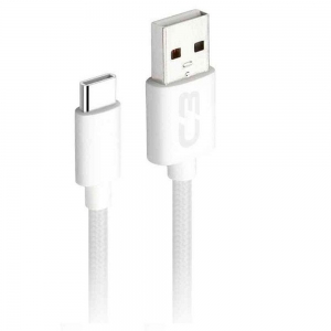 Cabo USB X Tipo C, 1m, Nylon, 2.4A, Branco CB-C11WH C3 Plus