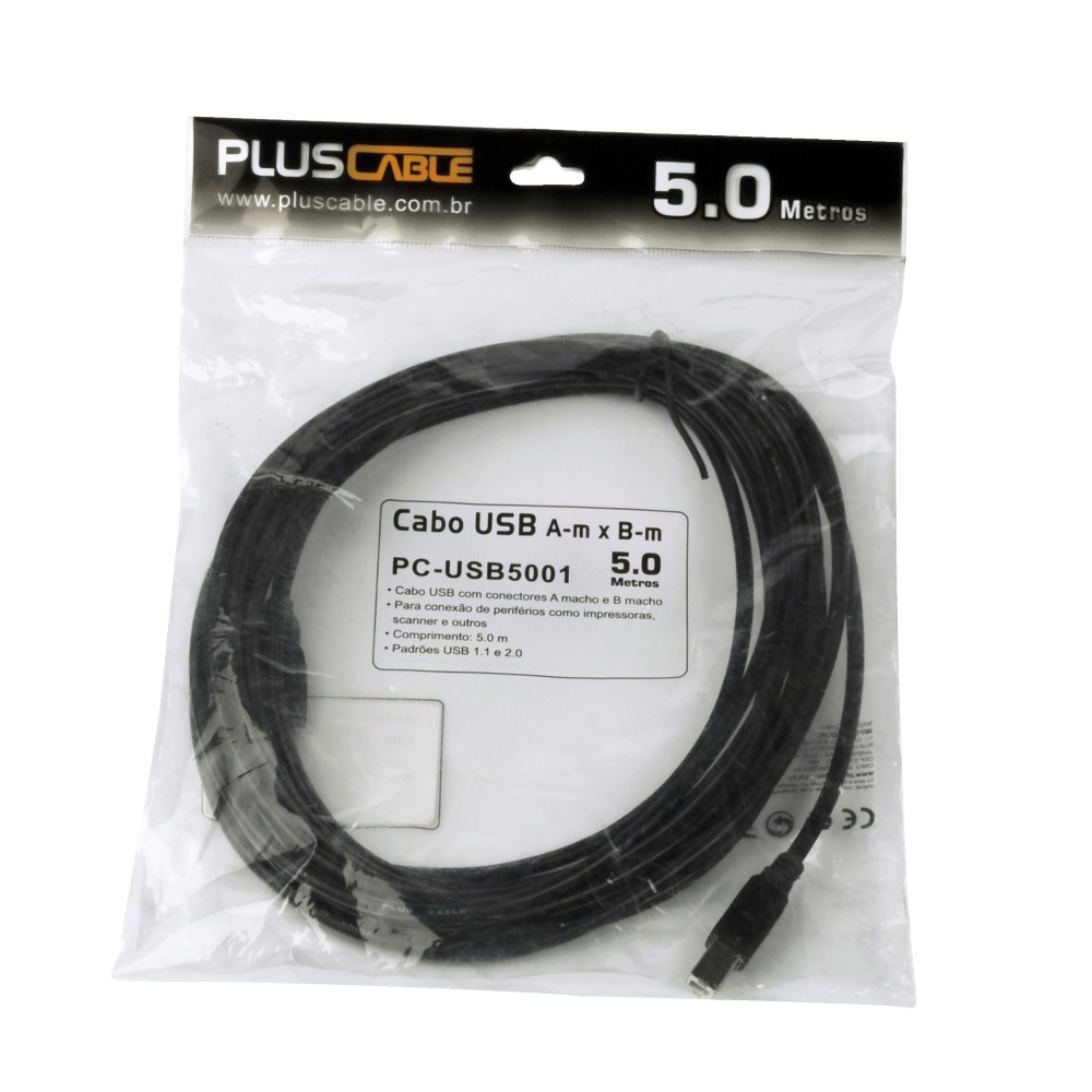 Cabo USB 2.0 para impressora AM/BM 5m Pluscable PC-USB5001 - Foto 3