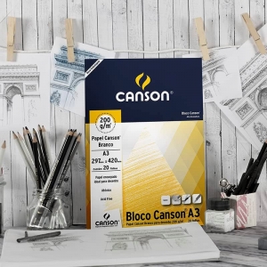 CANSON Tecnica, Papel para Desenho em Bloco, Gramatura 200 g/m², Tamanho A3, Cor Branco