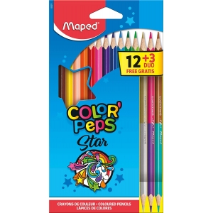 Lápis de Cor Maped Color Peps 12 Cores + 3 Lápis Duo