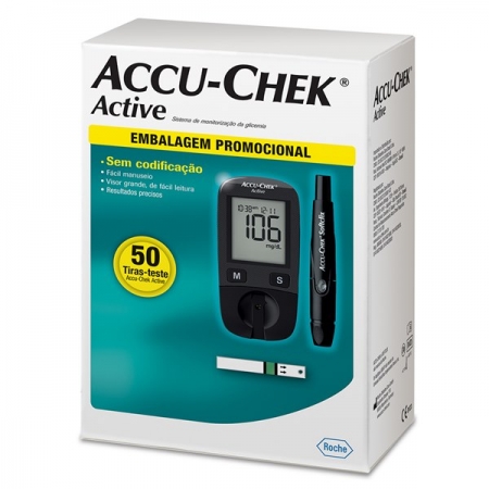Kit para Controle de Glicemia Accu-chek Active 1 monitor + 10 tiras-teste + 1 lancetador