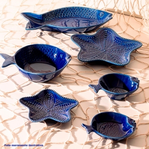 Conjunto 4 Peixes Decorativos de Cerâmica Ocean Azul 20x14cm 28099 - Wolff