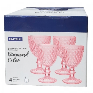 Conjunto 4 Taças de Água de Vidro Diamond Color Rosa 335ml 500356 - Fratelli
