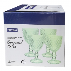 Conjunto 4 Taças de Água de Vidro Diamond Color Verde 335ml 500356 - Fratelli