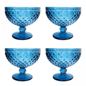 Conjunto de 4 Taças Sobremesa com Pé Diamond Color Azul 400ml 500394 - Fratelli