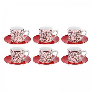 Conjunto de 6 Xícaras de Café e 6 Pires Fine Porcelan 90ml - JGXC-041 - Hauskraft