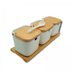 Porta Condimentos de Porcelana e Bambu com 7 pçs - PCLN-022 - Hauskraft