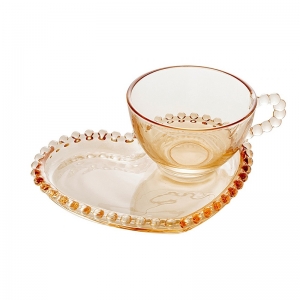 Xícara para Chá 170 ml com Pires de Cristal de Coração Âmbar - 1679 - Lyor