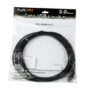 Cabo Pluscable USB 2.0 AM/BM 3 Metros para Impressora - PC-USB3001