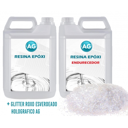 Resina Epóxi 1KG + Glitter Roxo Esverdeado Holografico AG
