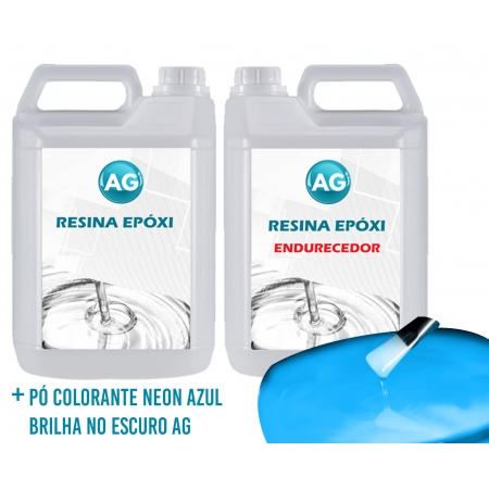 Resina Epóxi 1KG + Pó Fosforescente Azul Brilho no Escuro AG