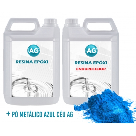 Resina Epóxi 1KG + Pó Metálico Azul Céu AG