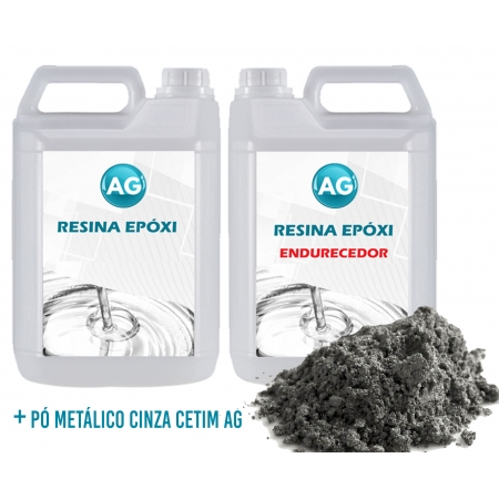 Resina Epóxi 1KG + Pó Metálico Cinza Cetim AG