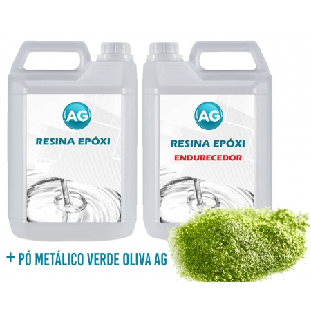 Resina Epóxi 1KG + Pó Metálico Verde Oliva AG