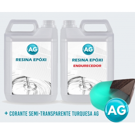 Resinas Epóxi 1KG + Corante semi-transparente turquesa Ag