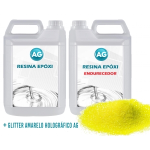 Resina Epóxi 1KG + Glitter Amarelo Holográfico AG