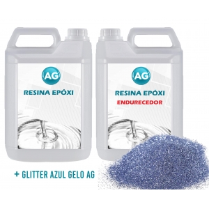 Resina Epóxi 1KG + Glitter Azul Gelo AG