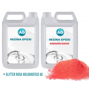 Resina Epóxi 1KG + Glitter Rosa Holografico AG
