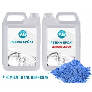Resina Epóxi 1KG + Pó Metálico Azul Olimpico AG