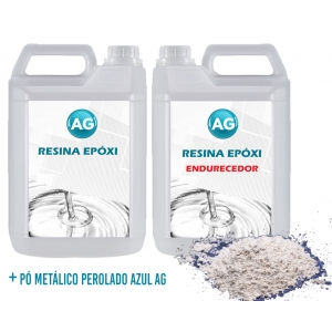 Resina Epóxi 1KG + Pó Metálico Perolado Azul AG