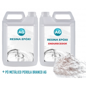 Resina Epóxi 1KG + Pó Metálico Perolado Branco AG