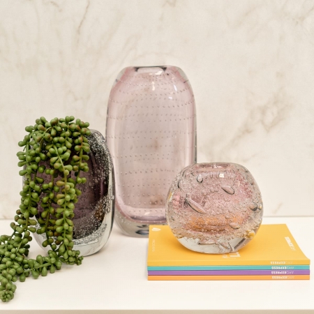 Vaso de Vidro com Bolhas Rosa Orgânico - Pequeno