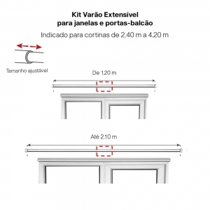 Kit Varão Extensível 25-28mm 160 a 300 cm Cilíndrica Cromada Conthey