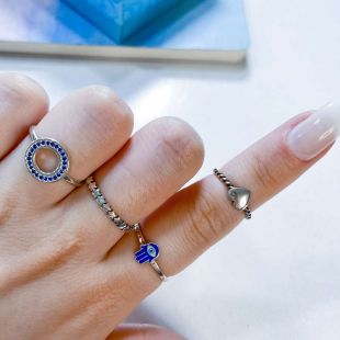 Anel de Prata Mão Fátima Azul: Amuleto e Estilo para Dias e Noites - Foto 1