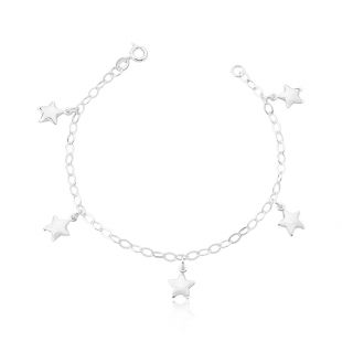 Pulseira de Prata  com Cinco Estrelas 18cm: Elegância e Brilho Celestial em seu Pulso