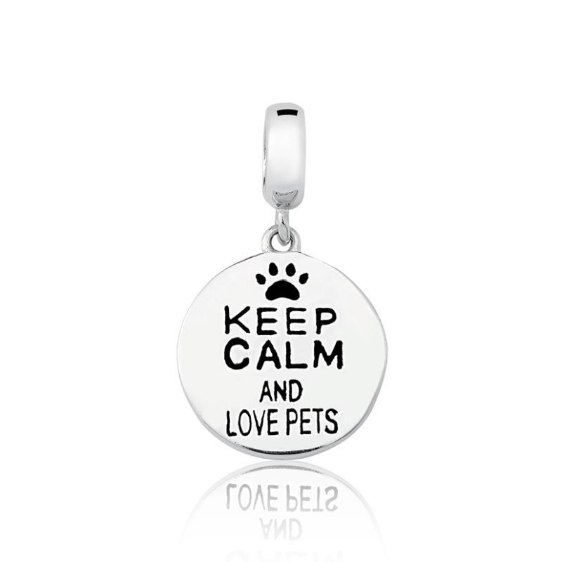 Berloque de Prata Keep Calm And Love Pets - Foto 0