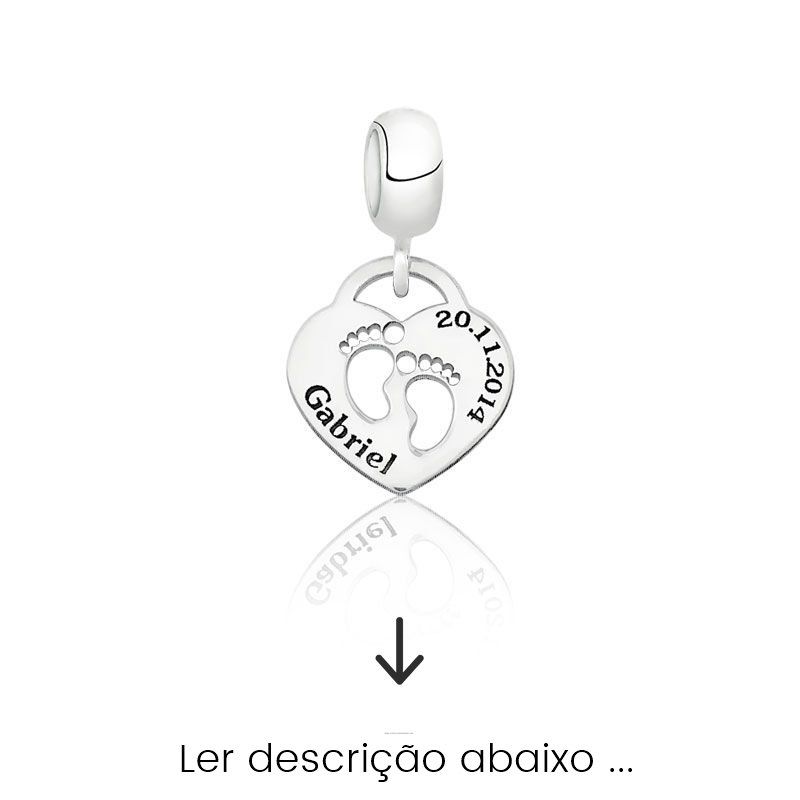 Berloque de Prata Personalizável Coração Pezinhos (Ler Descrição) - Foto 0
