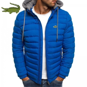 Alta qualidade masculino quente e à prova de vento algodão jaqueta moda casual com capuz engrossado impresso algodão jaqueta