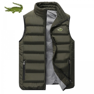 Cartelo crocodilo bordado colete jaqueta masculina outono e inverno casual confortável sem mangas cor sólida engrossado