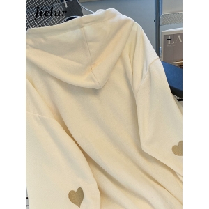 Jielur novo bordado com capuz camisola coreana das mulheres cardigan outono casaco fino feminino zíper damasco hoodies streetwear M-XL