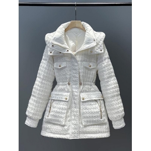 Kbat inverno quente parka vintage pequena fragrância jaqueta moda com capuz sonw casaco feminino puffer jaqueta cordão parka