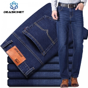 Outono grande tamanho dos homens de negócios casual jeans primavera moda solto stretch calças retas de alta qualidade marca jeans calças dos homens