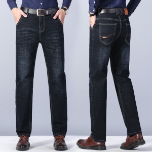 Outono grande tamanho dos homens de negócios casual jeans primavera moda solto stretch calças retas de alta qualidade marca jeans calças dos homens