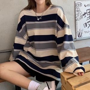 Outono hoodies listrado oversized moletom feminino harajuku pullovers coreano moda casais combinando manga longa tops streetwear