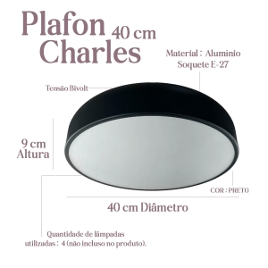 Luminária De Teto Plafon Charles 40 cm Preto, Avelã e Branco Redondo 4 Lâmpadas (Escolher A Cor Do Plafon Na Variação)