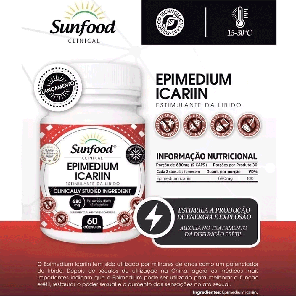 Epimedium Icariin 680 mg 60 cápsulas Sunfood